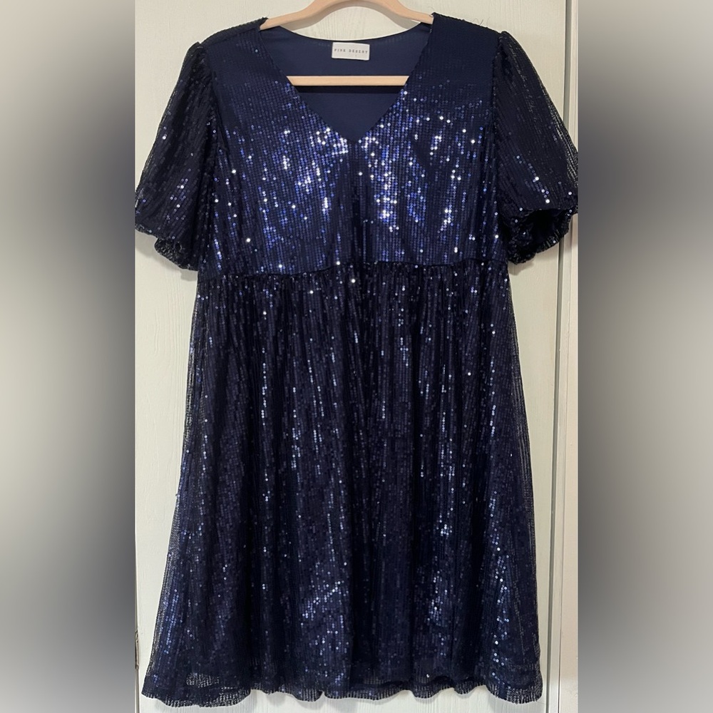 Pink Desert Navy Blue Sequins Sparkly Dress
